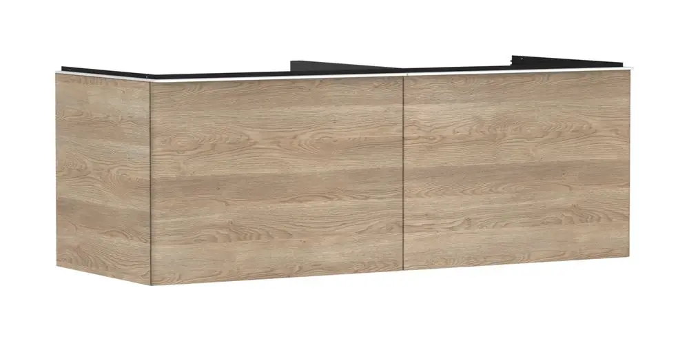 Waschtischunterschrank mit zwei Schubkästen in Holzoptik von Hansgrohe, geeignet für Aufsatzwaschtische, mit glatter Oberfläche und klarer Linienführung.